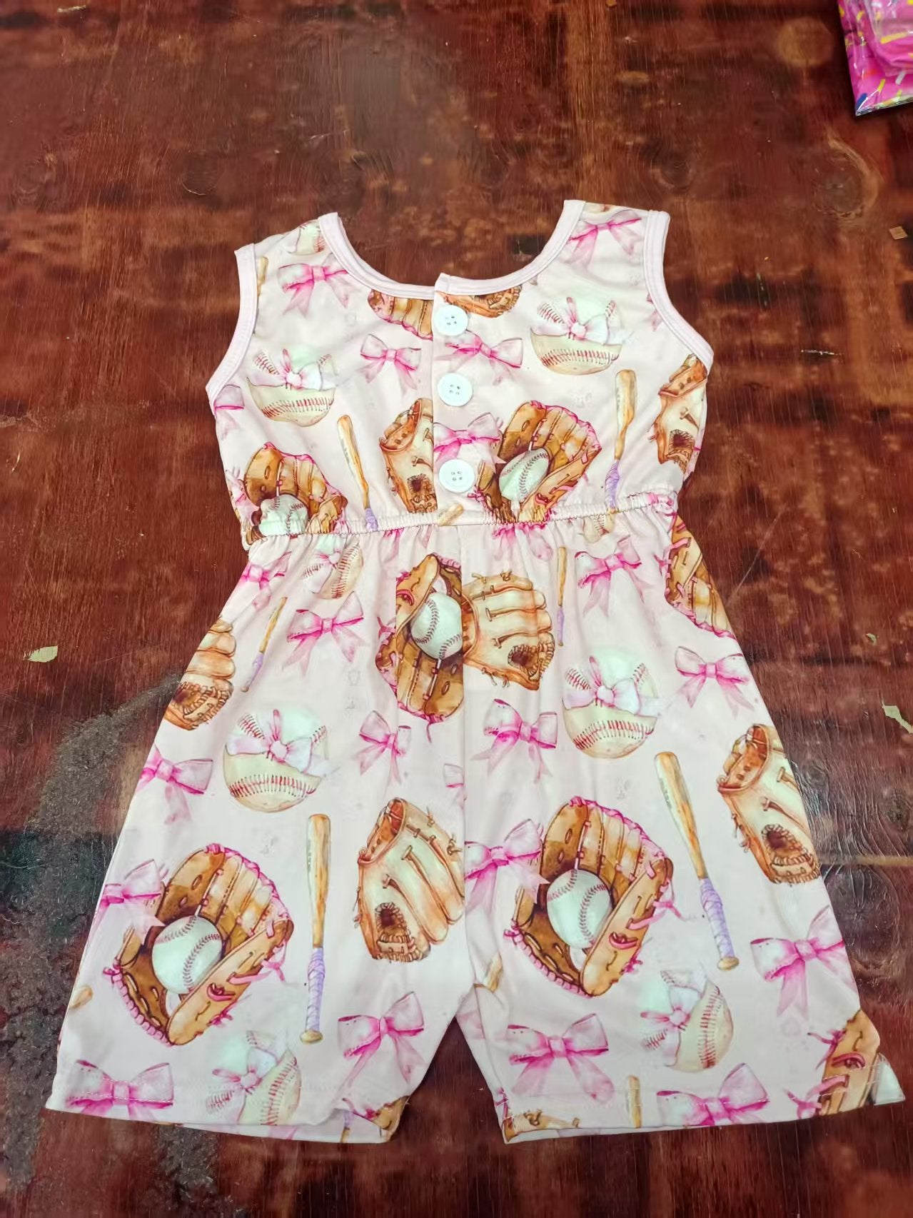 Custom moq 3 eta 6-7weeks baby girls clothes baseball bow sleeveless jumpsuit-25.5.10