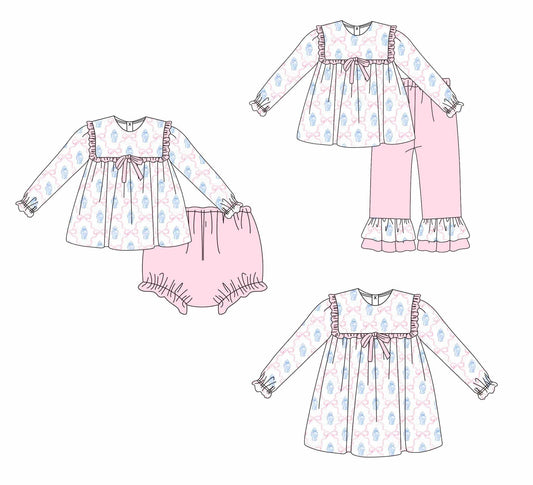 Custom moq 5 each style eta 6-7weeks baby girl clothes bow floral long sleeve pants sets and brief sets and dress -25.9.4