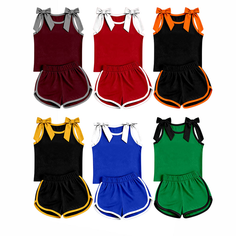 (Preorder new) No moq Baby Girls Bow Sleeveless Top Shorts Summer Outfit Sets