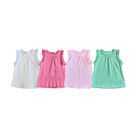(Pre Order) No moq cotton Baby Girls Solid Plain Sleeveless Summer Casual Top