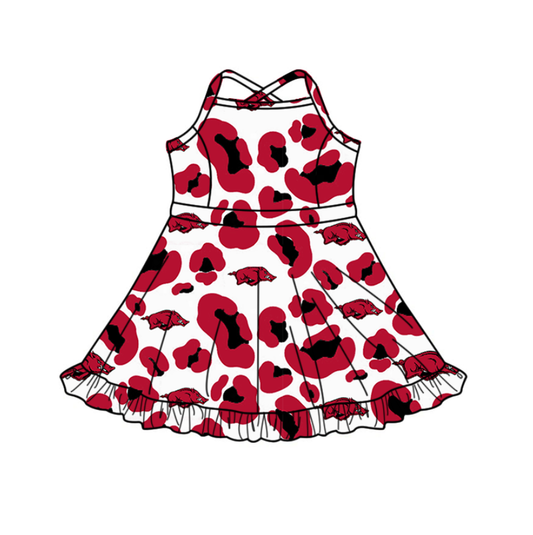 Custom moq 3 or 5 mix size milk silk summer teams baby girl clothes red sleeveless dress