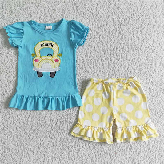 SALES  NEW Baby girls back to school bus shorts sets