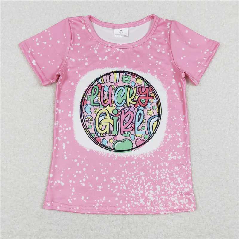 SALES NEW Baby Girls' Pink St. Patrick's Day Shirt - Lucky Girl Short Sleeve Top for Little Ones
