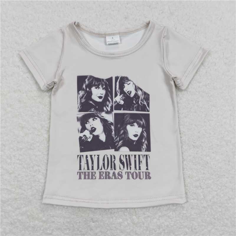 SALES NEW Baby Girls Beige Short Sleeve Tee Shirt Singer Tops Infant Clothing