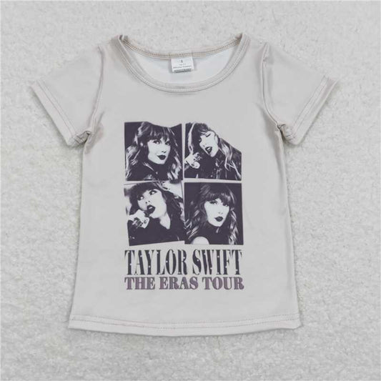 SALES NEW Baby Girls Beige Short Sleeve Tee Shirt Singer Tops Infant Clothing