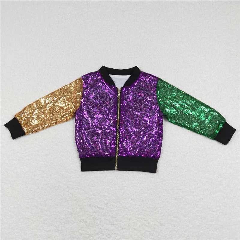 RTS NO MOQ Sibling baby boy clothes Sequined Zipper Long Sleeve Jackets
