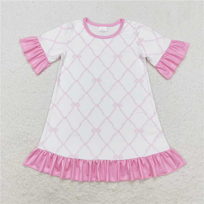 RTS NO MOQ Pink bow short-sleeved dress & green bow long-sleeved dress & red striped cane long-sleeved dress