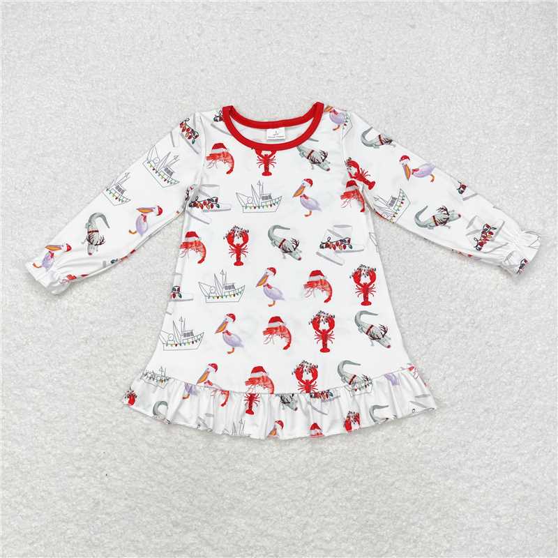 RTS NO MOQ GLD0687 LR1399 BLP0674  Red Santa Hat Crayfish-Duck Pattern White Long Sleeve Suit & Crawling Suit & Dress
