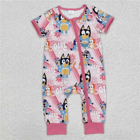 NEW RTS NO MOQ milk silk SR2105 Baby Girls Daddy's Girl Print Short Sleeve Zip Romper