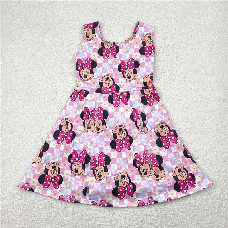 Cute Clothes 	GSD2461 Pink plaid sleeveless knee-length yoga dress for baby girl