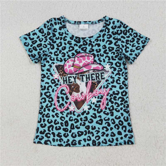 SALES NEW Baby Girls Blue Leopard Print Short Sleeve Tee Shirt Cute Top for Little Ones