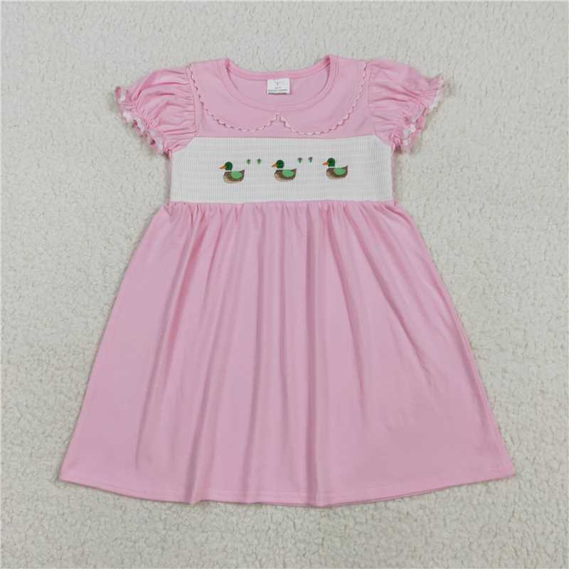 RTS Sibling baby girls clothes embrodiery bow floral short sleeve dresses