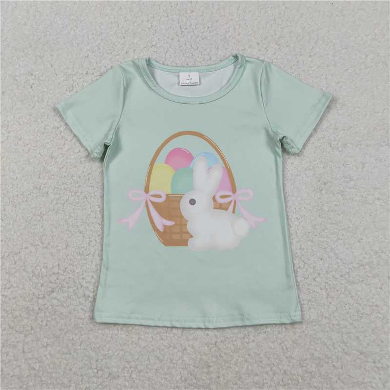 SALES NEW Baby Girls Short Sleeve Easter T-shirt Cute Rabbits Eggs Print Top Spring Summer Casual Kids Fashion Clothing