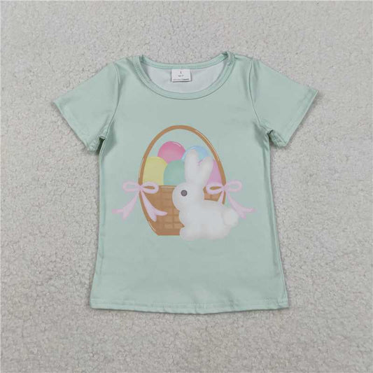 SALES NEW Baby Girls Short Sleeve Easter T-shirt Cute Rabbits Eggs Print Top Spring Summer Casual Kids Fashion Clothing