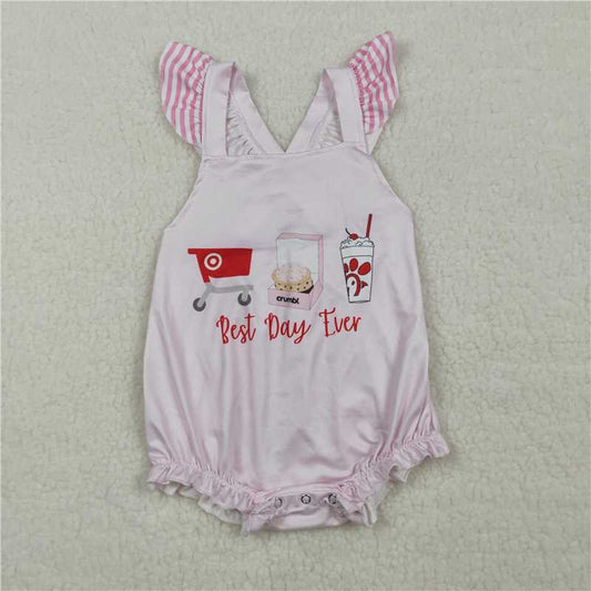 RTS NO MOQ SR3780 Cute Clothes Baby Girls Flutter Sleeve Pink Rompers