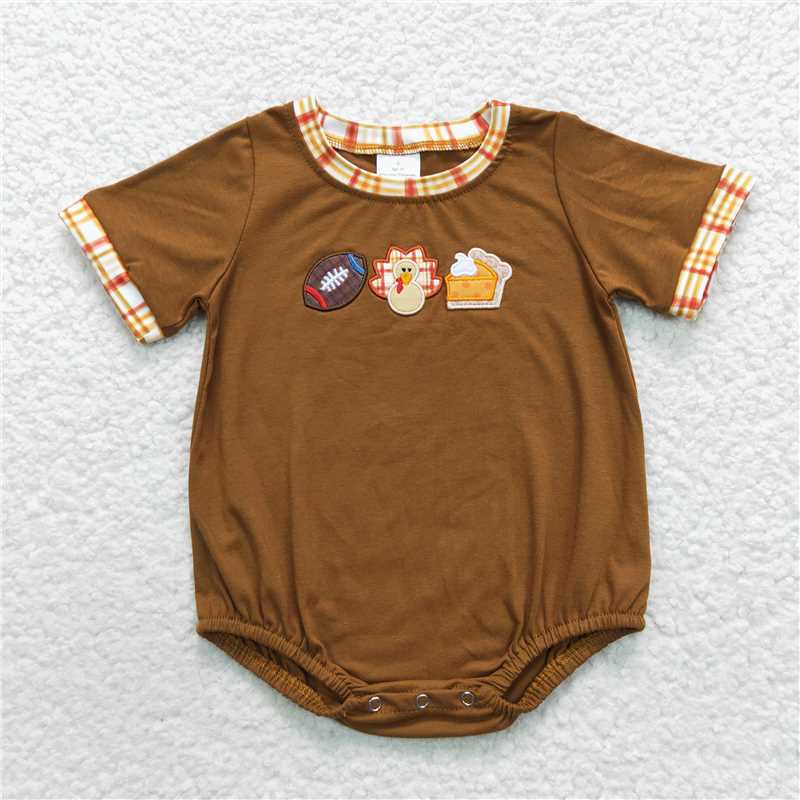 RTS NO MOQ Embroidered Turkey Plaid Brown Embroidery Matching Set