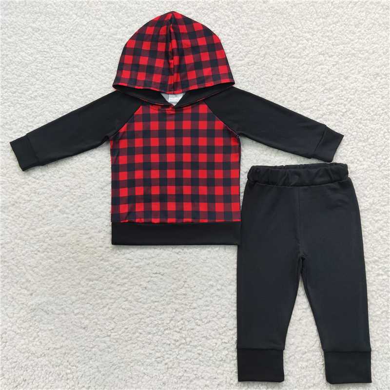 RTS NO MOQ BLP0231 BLP0219 BLP0224 Christmas Guard Pattern Hooded Pullover Long Sleeve Pants Set: Plaid & Polka Dots