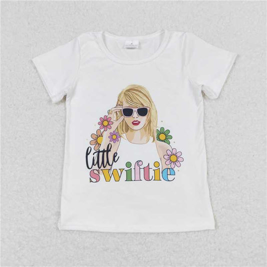 SALES NEW Baby Girls Pop Singer White Short Sleeve Tee Shirt Cute Tops for Little Ones