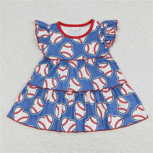 SALES NEW Baby Girls Baseball Hearts Flutter Sleeve Tunic Tops Cute Soft Cotton Kids Fashion Infant Girl Clothing