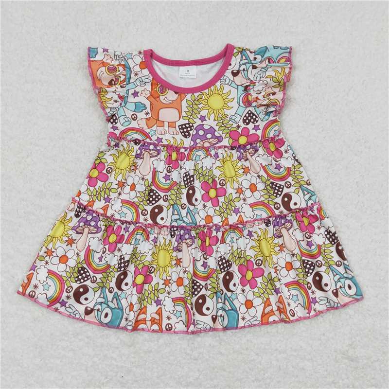 SALES NEW Baby Girls Dog Print Pink Flutter Sleeve Tunic Tops Infant Clothing Soft Cotton Kids Outfits for Girls