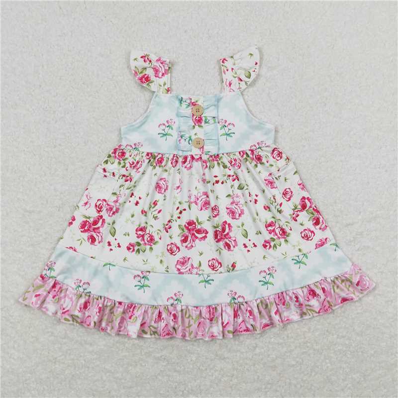 RTS NO MOQ Baby Girl Clothes flower Short-sleeved dress