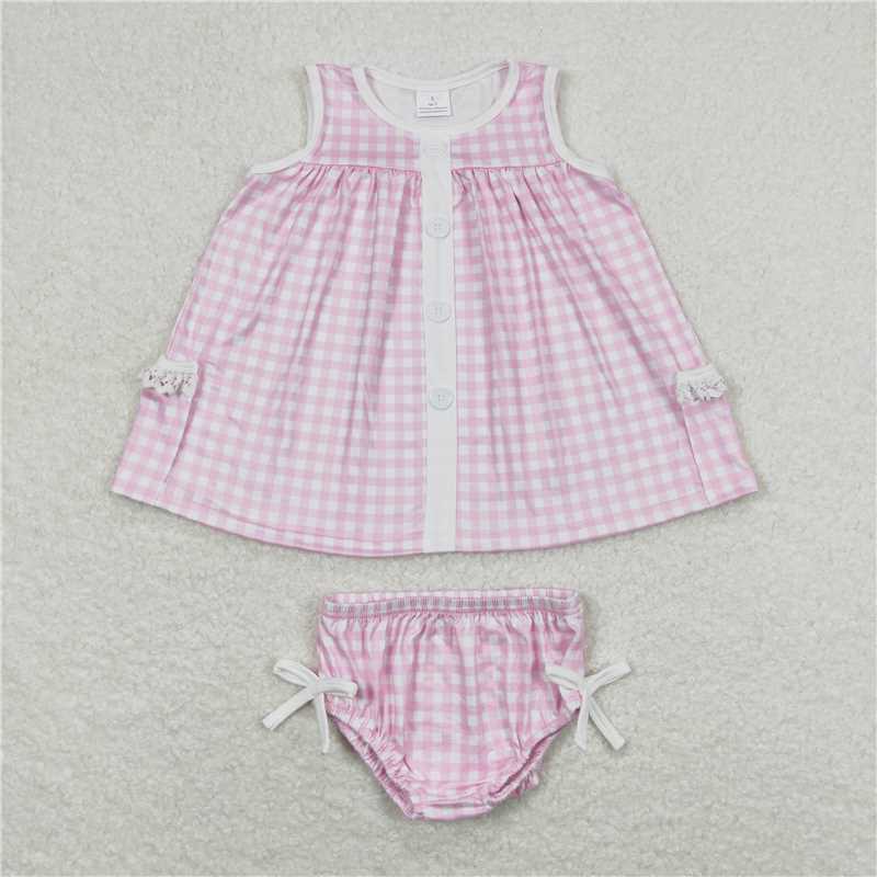 RTS Pink and White Plaid Little Collar Sleeveless Briefs Set Yellow and white plaid Purple and white plaidBlue Green Plaid Pink and white plaid
