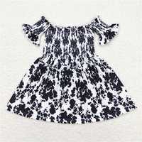 RTS NO MOQ（In Stock) White cow print one-shoulder dress smock