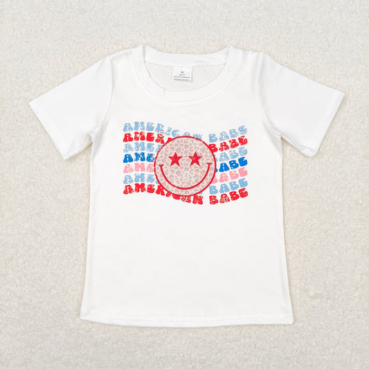 SALES NEW Baby Boys Girls White 4th of July Leopard Smile Short Sleeve Tee Shirt Cute Patriotic Top for Infants