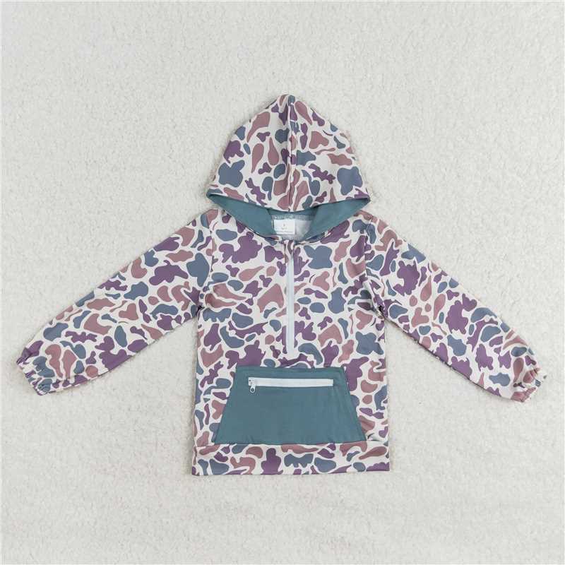 RTS NO MOQ Sibling baby boy clothes Camouflage Zip-Up Hooded Jacket: Purple & Brown