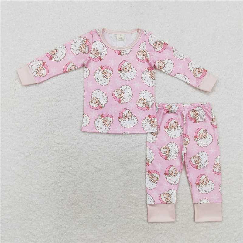 RTS NO MOQ bamboo  Q version Santa Claus snowflake pattern long-sleeved suit: pink & rose pink