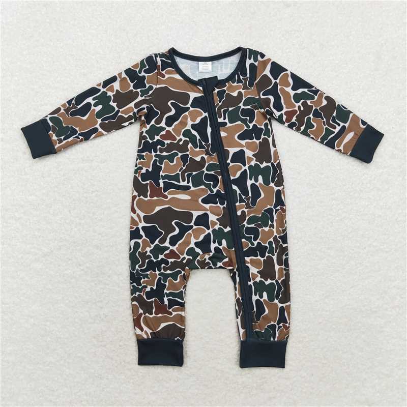 RTS NO MOQ Sibling baby boy clothes Army Green Camouflage Pajamas and Climbing Suit Bamboo