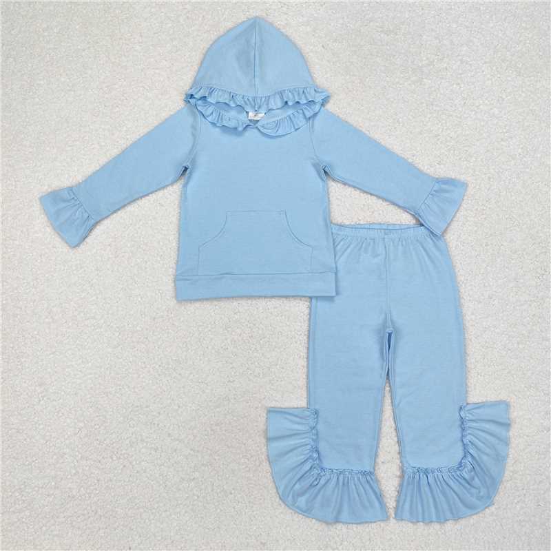 RTS NO MOQ GLP2061 GLP2058 GLP0895 GLP0894  Ruffled Lace Button Hooded Pullover Long Sleeve Pants Set
