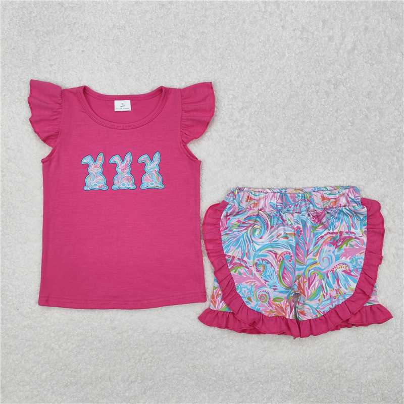 RTS NO MOQ Sibling Boys Baby Girls Shirt And Shorts Clothes Set Baby Rabbit Print Outfit for Boys And Girls