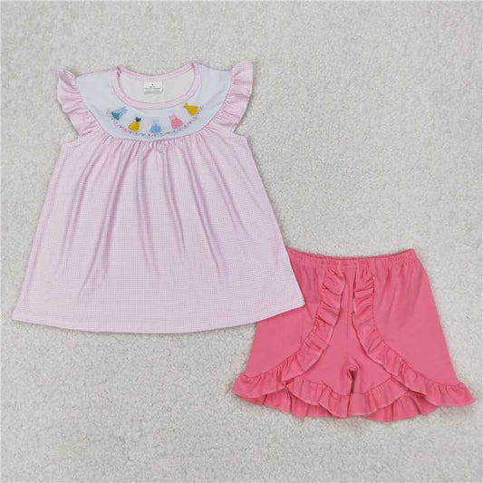 Cute Clothes 	 GSSO2125 Pink Embroidery Tunic Top And Ruffle Shorts Set for Baby Girls Cute Girl Outfit Baby Clothes Set