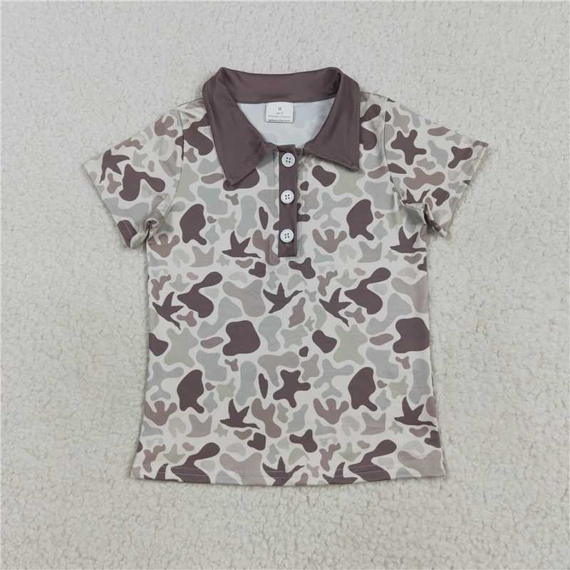 RTS NO MOQ Sibling baby boys clothes camouflage short-sleeved tops