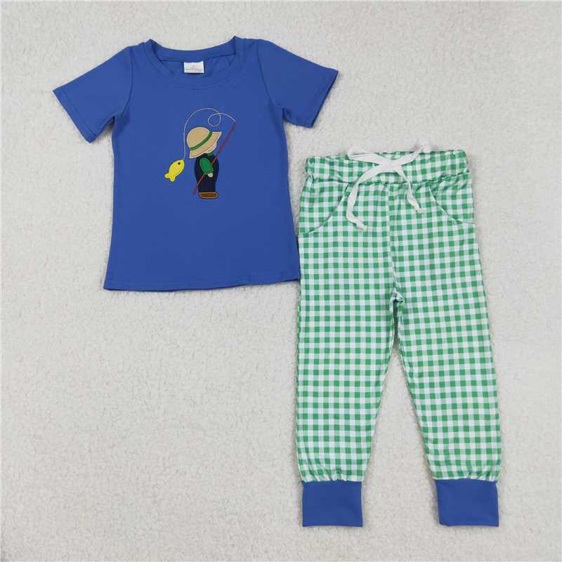 RTS NO MOQ Sibling Baby boy clothes embroidery short sleeve pants Sets