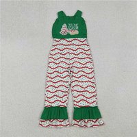 RTS NO MOQ Sibling Baby Girls Embroidery Stripe Trees Tunic Ruffle Pants Christmas Clothes Sets Jumpsuits
