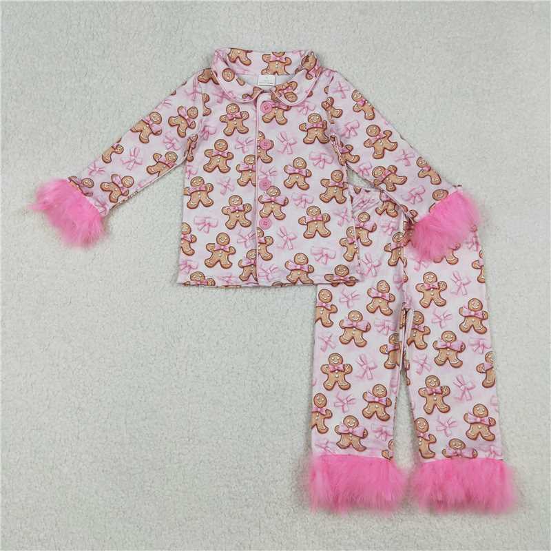 RTS NO MOQ Sibling Baby Girls Christmas Pink Plush Button Long Sleeve Long Pants Pajama Sets