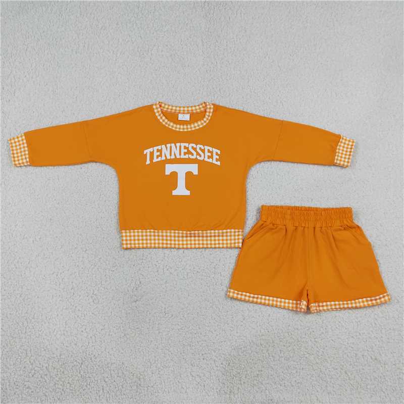 RTS NO MOQ Sibling milk silk Baby Girls Letter Print Long Sleeve Top Shorts Casual Team Set