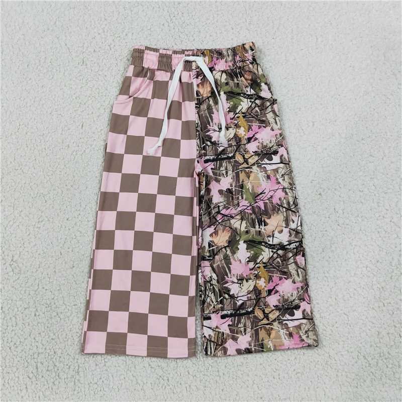 RTS NO MOQ Sibling cotton Adult To Match Kids High Neck Light Pink Mock Neck Long Sleeve Top Wide Leg Pants Set Camo Pant