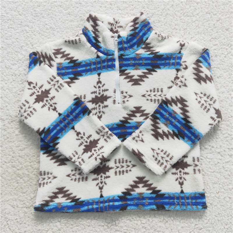 RTS NO MOQ aztec geometric red brown zip up fleece jacket BT0355