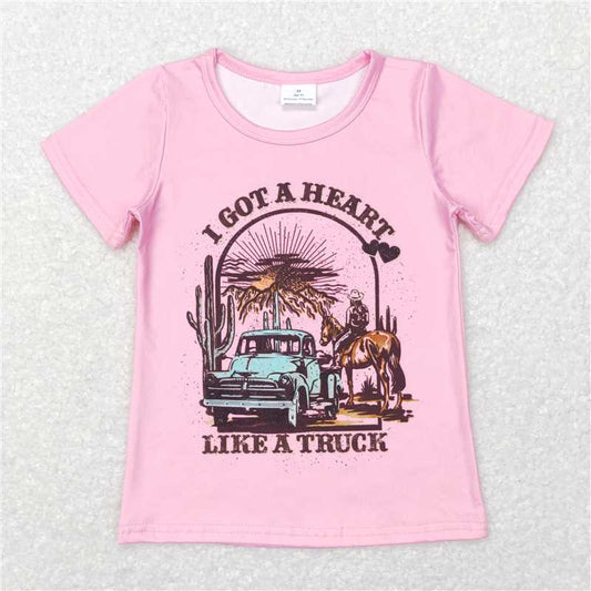 SALES NEW Baby Girls Valentines Day Pink Truck Short Sleeve Tee Shirt Soft Cotton Kids Graphic Tops for Toddlers
