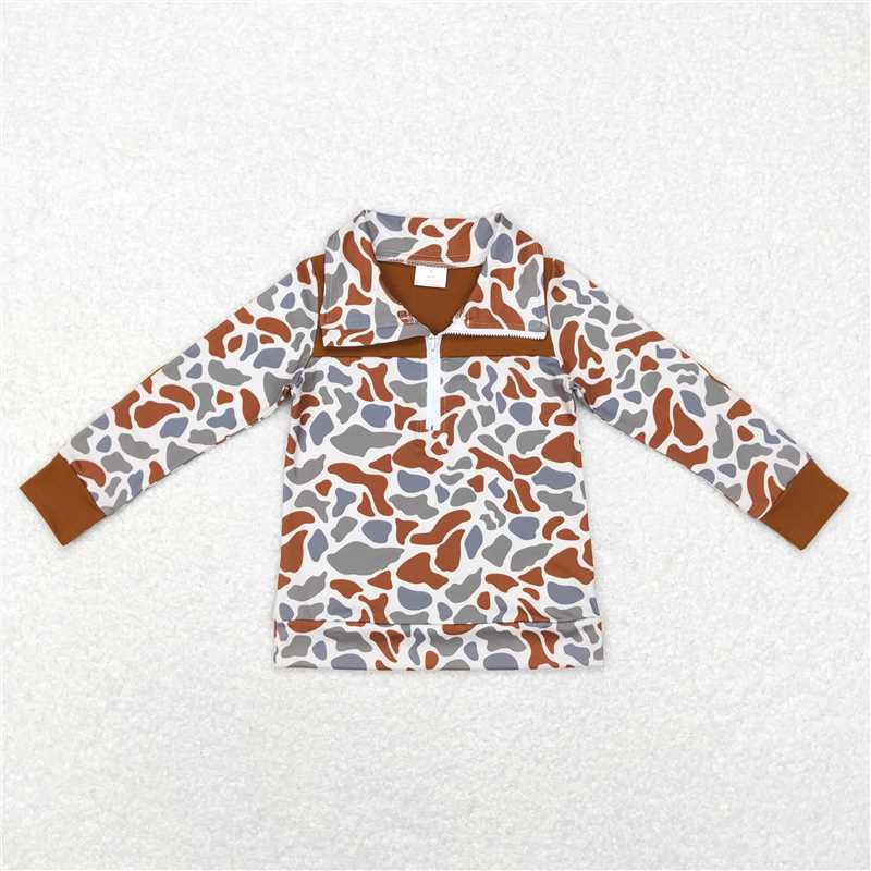 RTS NO MOQ BT0467 BT0468 Camouflage Zippered Long Sleeve Top: Light Purple & Brown