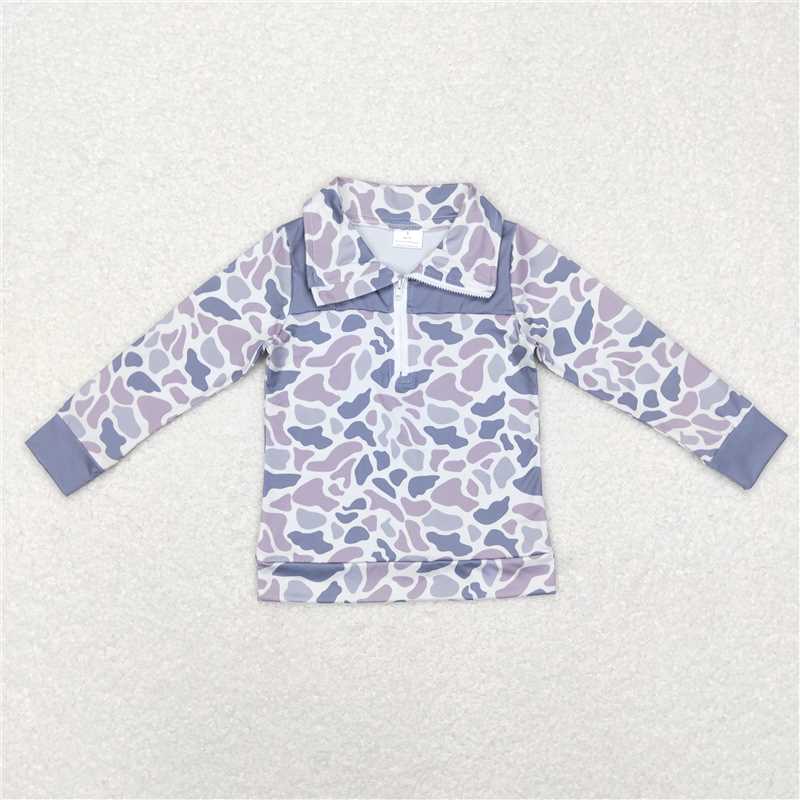 RTS NO MOQ BT0467 BT0468 Camouflage Zippered Long Sleeve Top: Light Purple & Brown