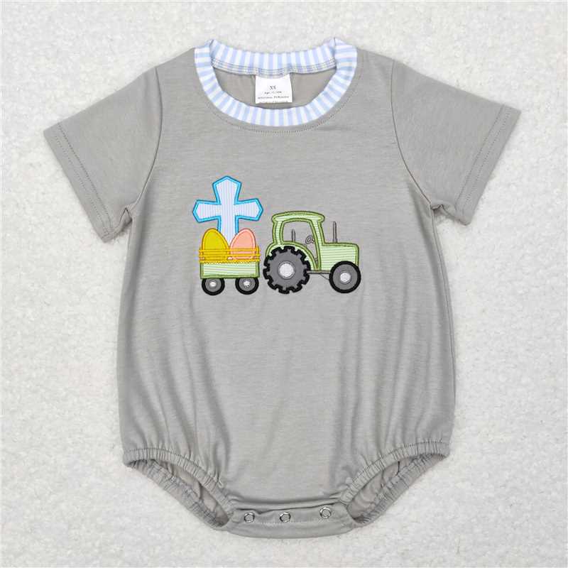RTS NO MOQ Boys girl embroidery easter short-sleeved shirt pants clothing set romper