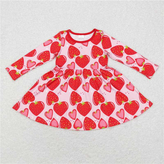 SALES NEW Baby Girls Long Sleeve Knee-Length Strawberry Print Dress Cute Children's Clothing for Girls