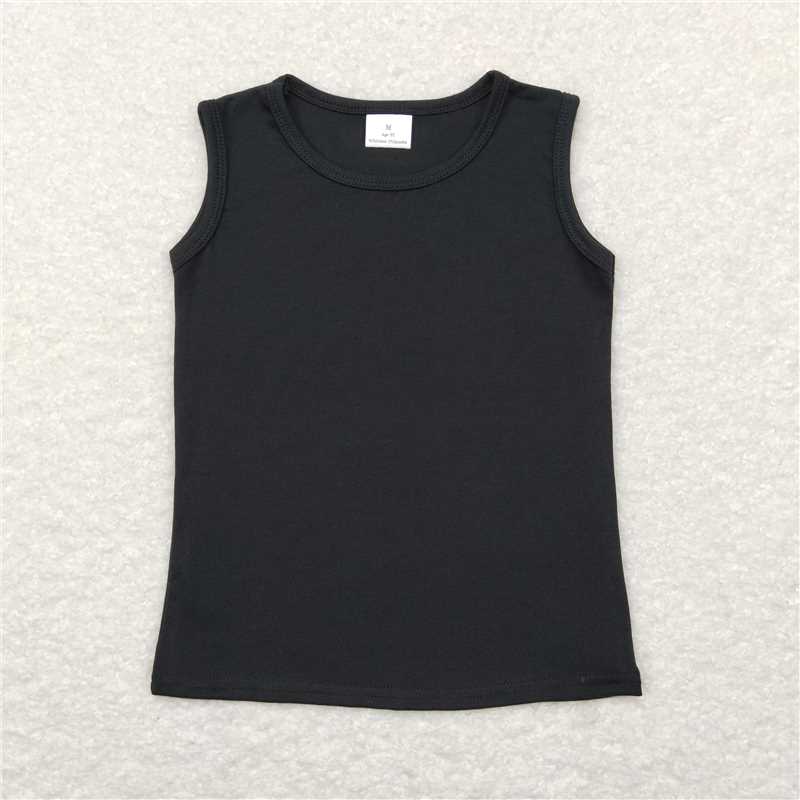 SALES NEW Baby Girls Black Cotton Sleeveless Tank Top Children's Clothing Toddler Girls Black Cotton Tee Shirts Baby Girls Fashion