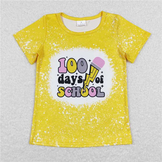 SALES NEW Baby Girls 100 Days of School Yellow Short Sleeve Tee Shirt Top for Children's Party Cotton Casual Outfit Baby Girl's Clothing