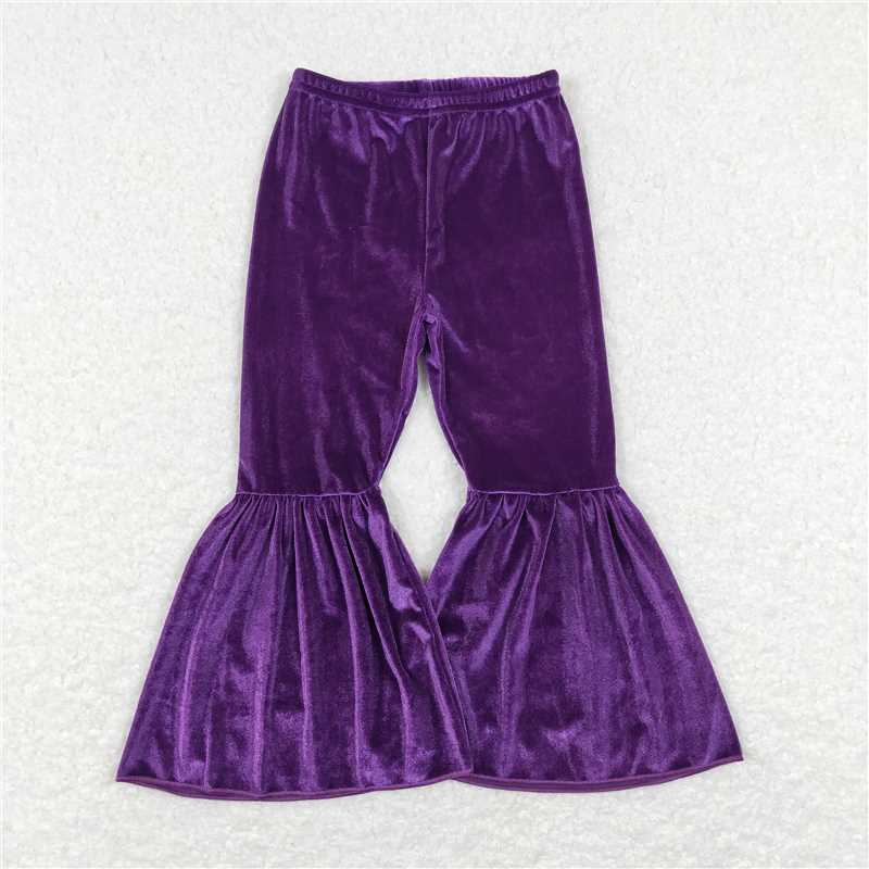 RTS NO MOQ Sibling baby girls clothes Solid color cotton velvet flared pants