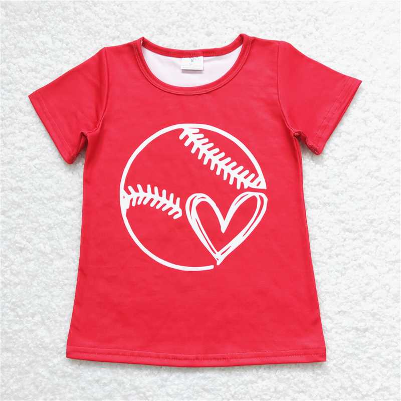 SALES NEW Baby Girls Red Short Sleeve Tee Shirts Tops Baseball Theme Comfortable Cotton Kids' Clothing for Girls